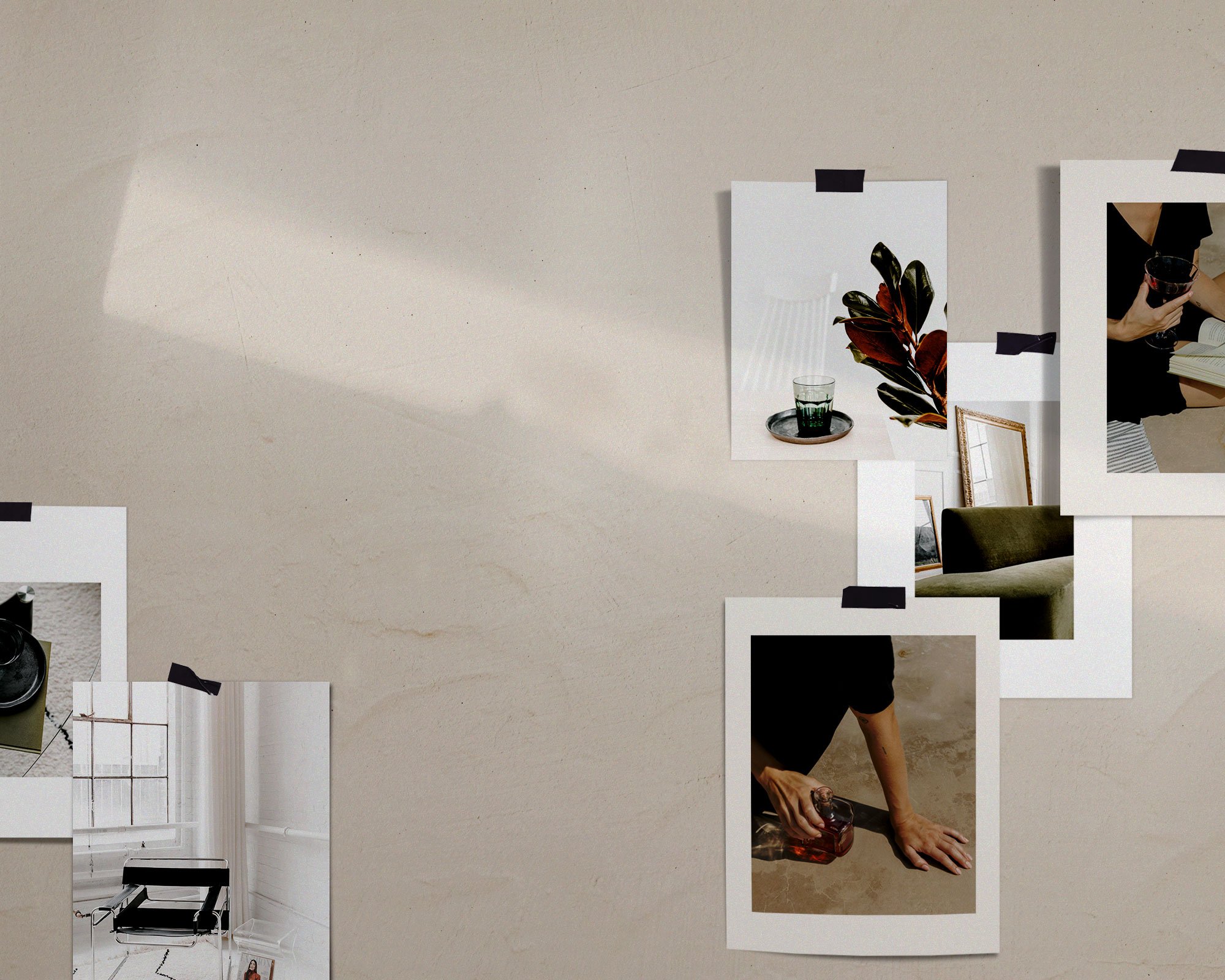 Mood board images on a wall