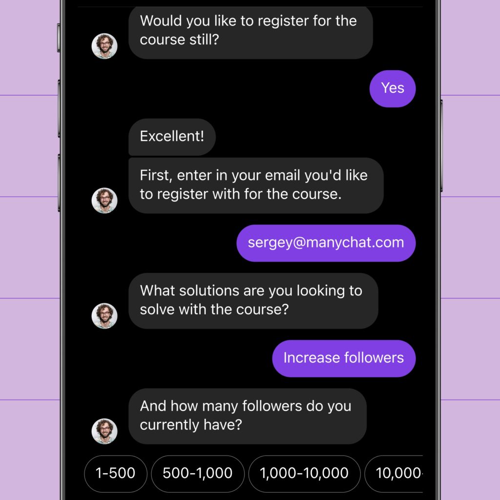 ManyChat Instagram DM chatbot in action